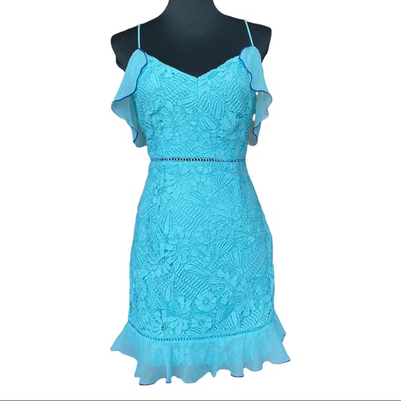 Topshop Turquoise Lace Cold Shoulder Mini Dress Women’s 8 - Picture 1 of 10